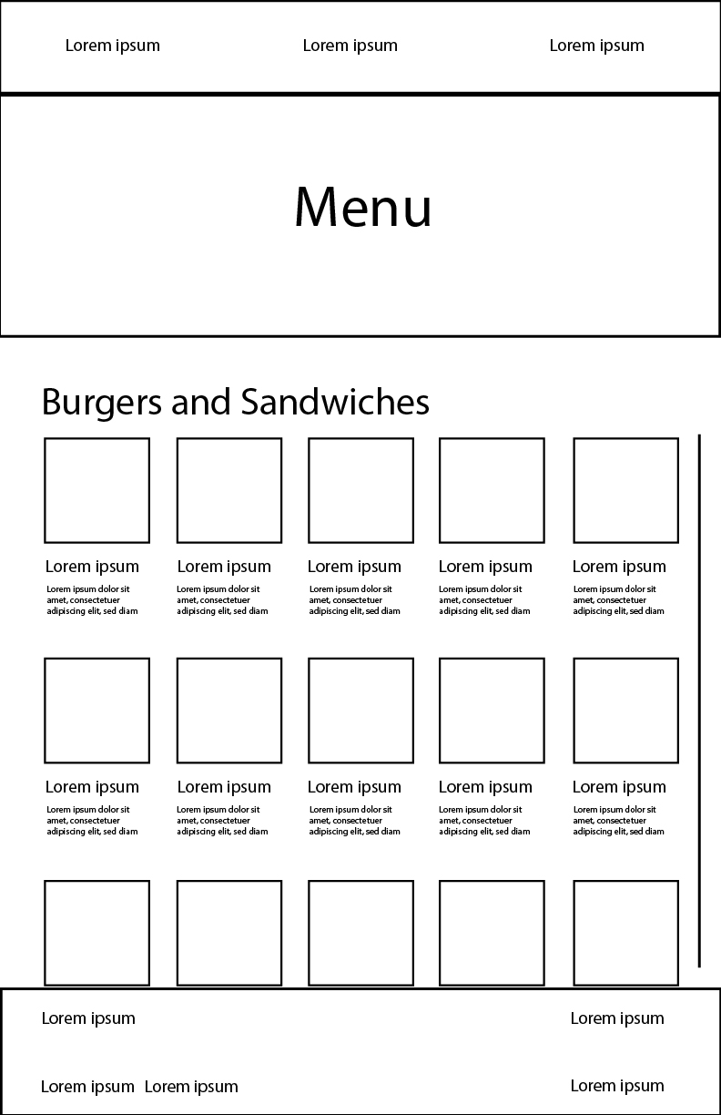 Artboard 2-100 Menu items with squares and paragraph text underneath.