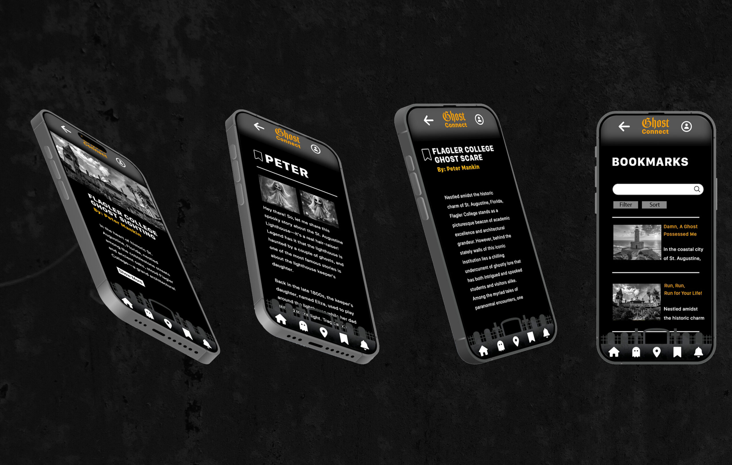 Mock-Up---4 In this app section, you can explore the bookmarks and ghost stories section.
