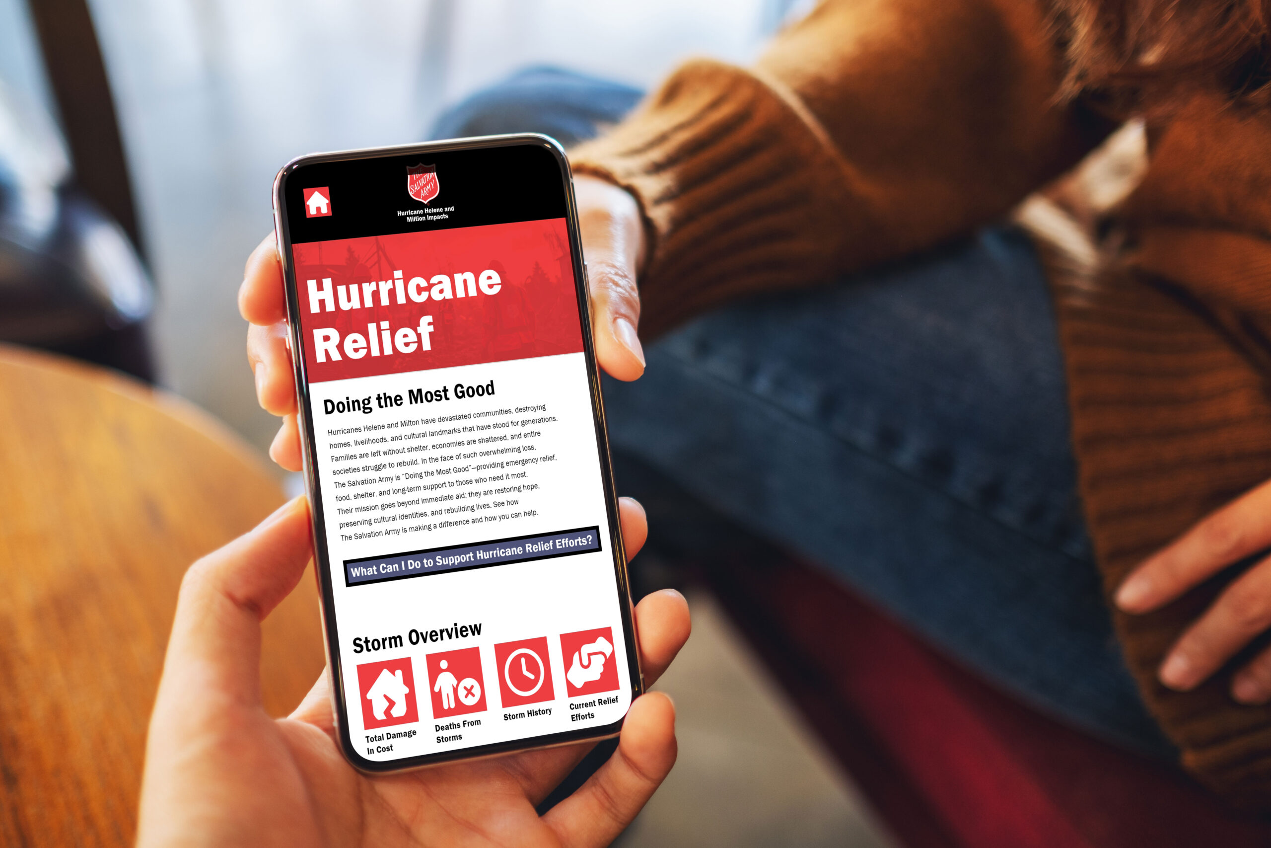 Prototype-1 App presentation of Salvation Army campaign depicting the hurricane information overview.