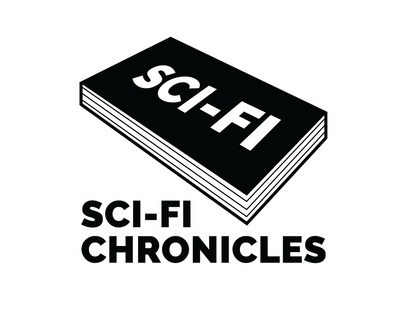 Sci-Fi-Products-Logo-(Black) Sci-Fi Chronicles book with the acronym "Sci-Fi" labeled on the book.