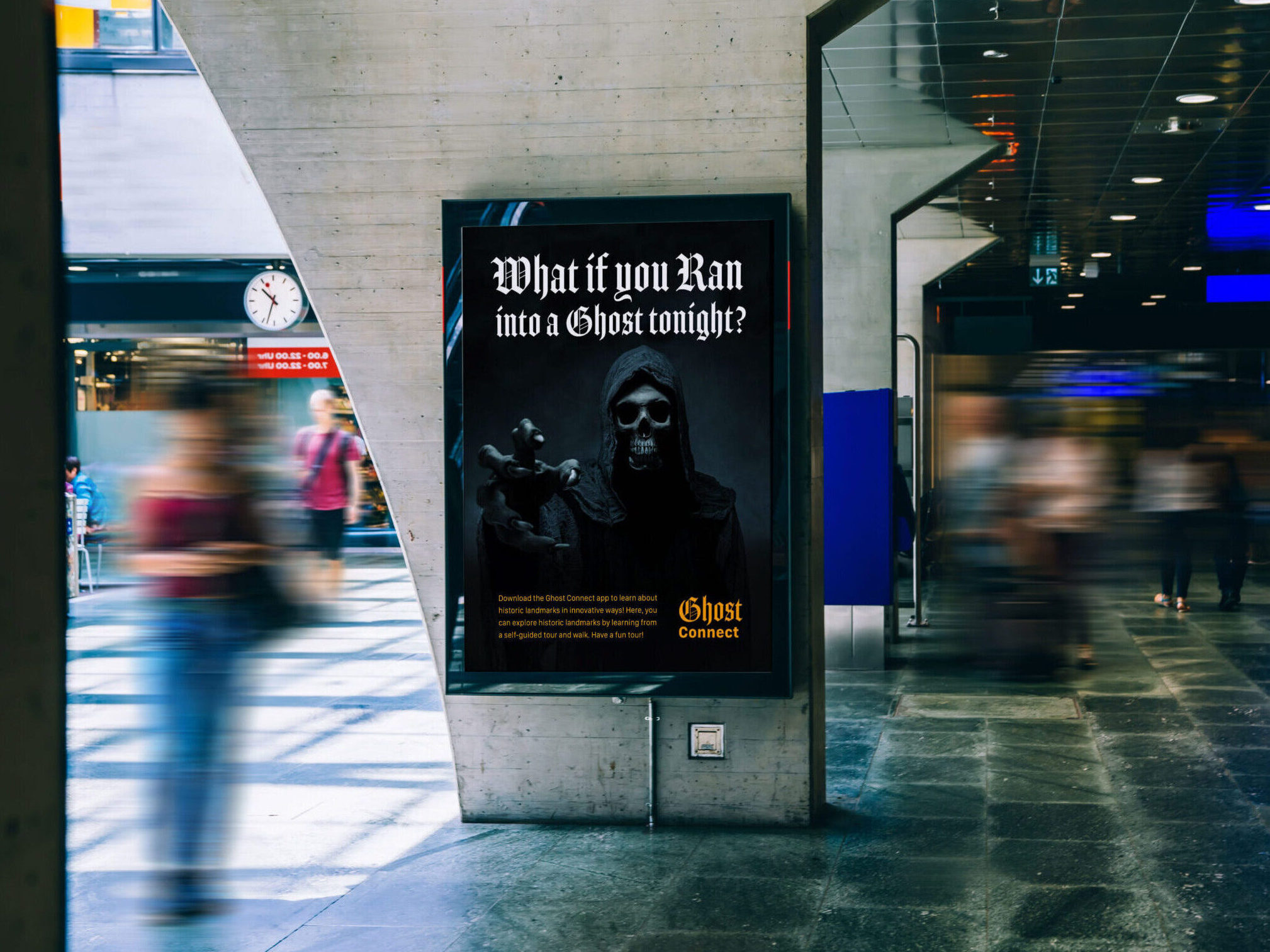 Poster-Ad An advertisement with a tagline: What if you saw a ghost tonight," along with a grim reaper pointing toward you.