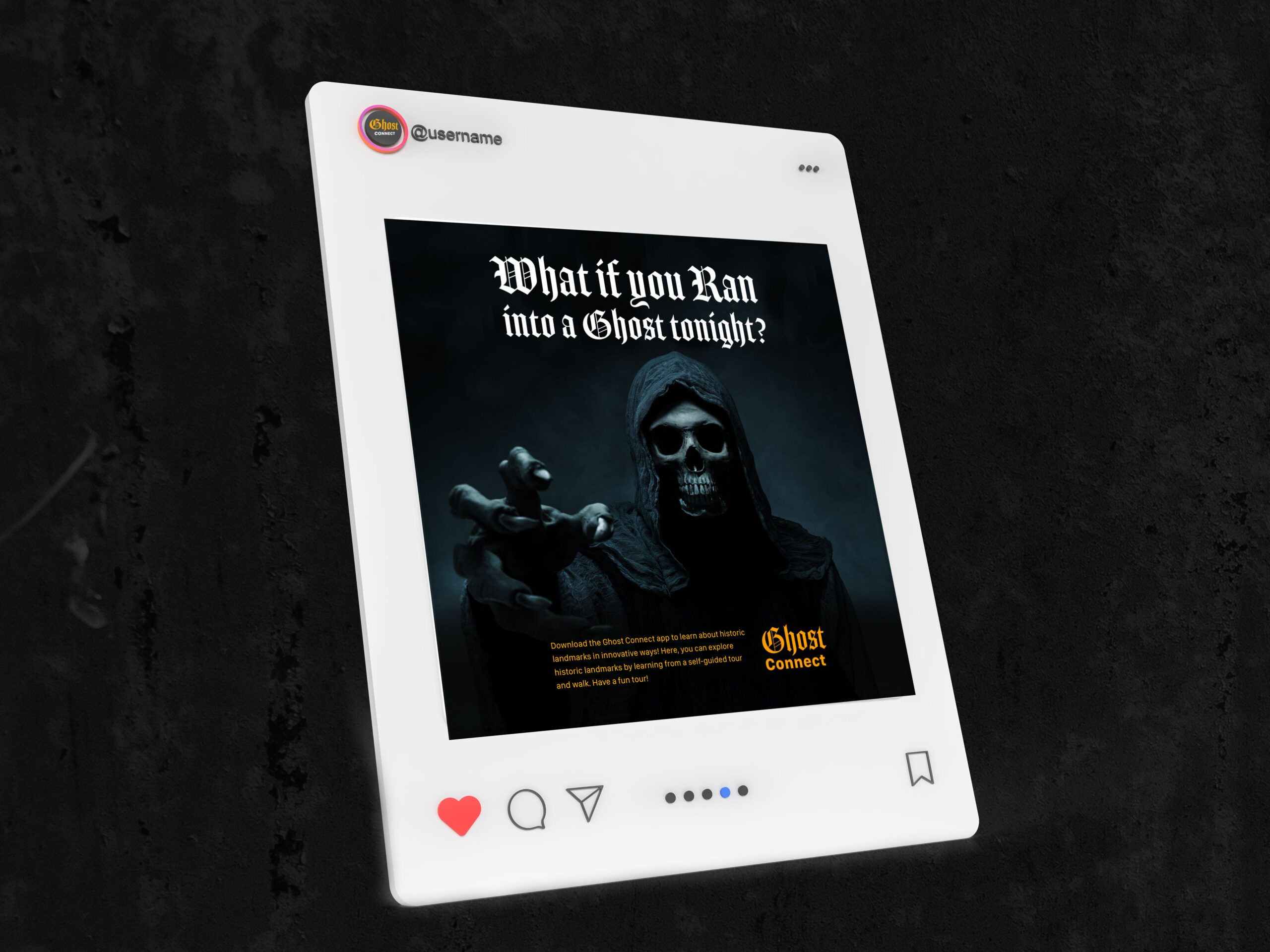 Social-Media-Ad An advertisement with a tagline: What if you saw a ghost tonight," along with a grim reaper pointing toward you.